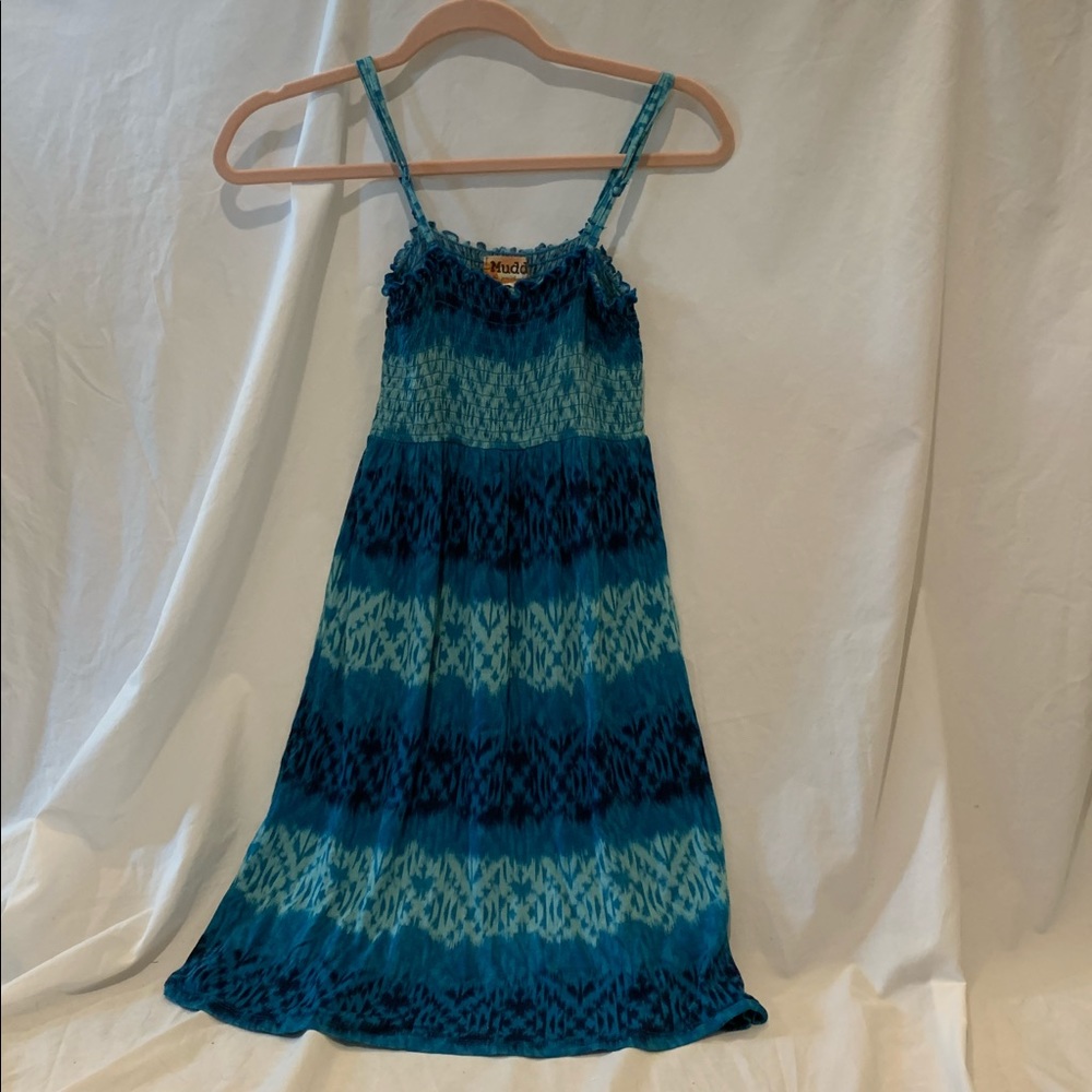 Teal Blue Pattern Sundress with Adjustable Straps